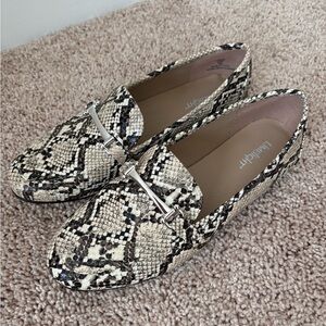 Limelight Cream and Black Snakeskin Loafer Flats